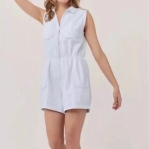 NWT Pact Light Chambray Romper Sz L Organic Cotton Button‎ Front Sleeveless